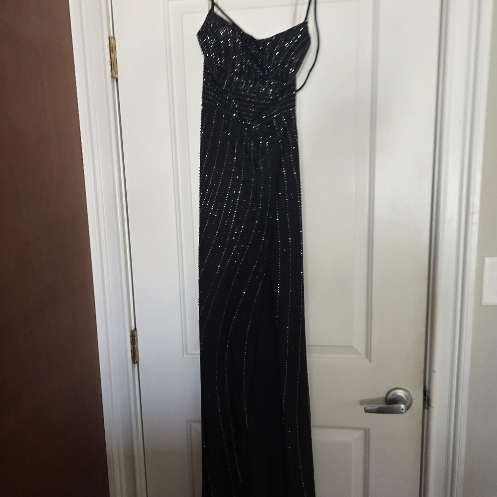 Faviana Black and Silver Gown